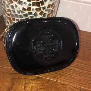 Tory Burch small black patent cosmetics makeup bag